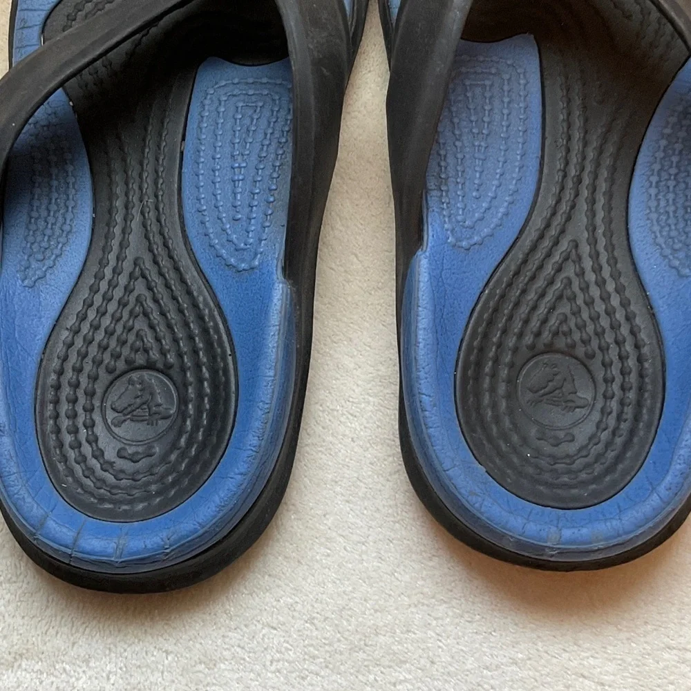 CROCS Kids Blue and Black Flip Flops